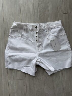 Anine Bing White Frayed Hem Denim Shorts